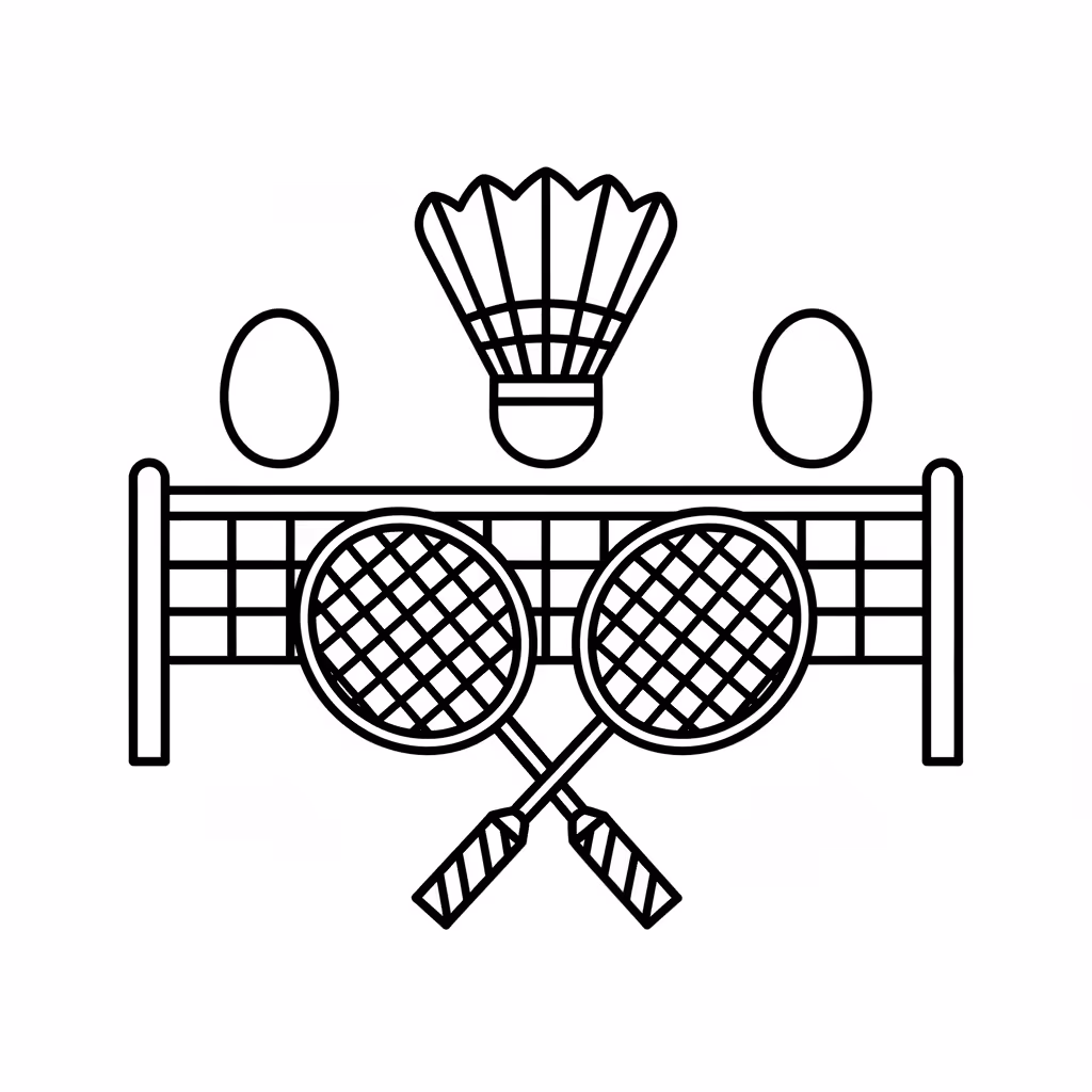 Picture of a printable coloring page showing Badminton, level medium