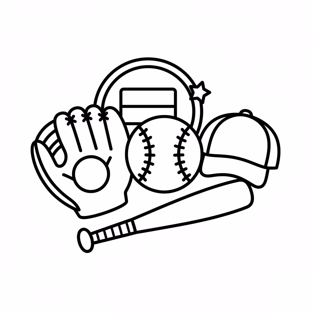 Picture of a printable coloring page showing Baseball, level medium