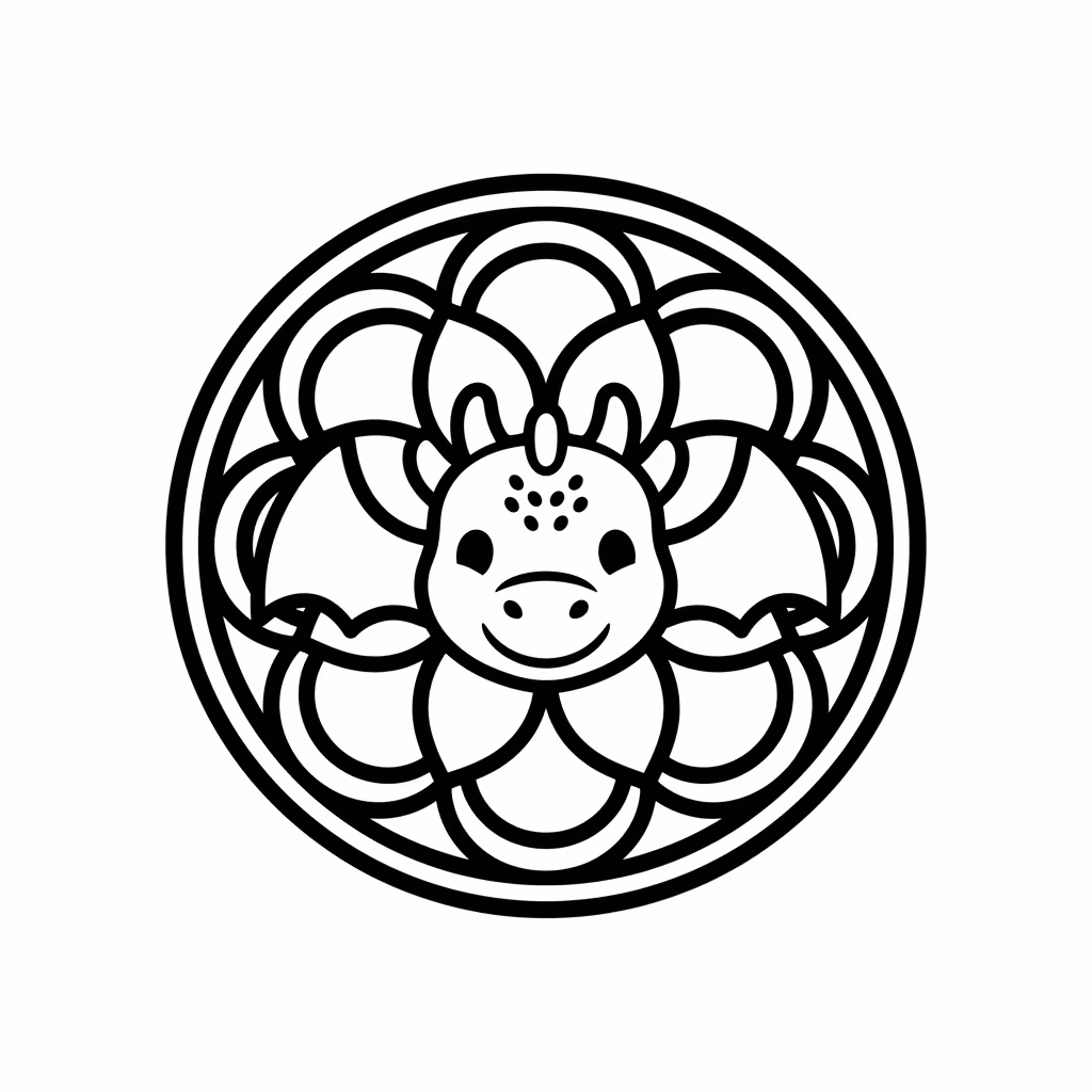 Picture of a printable coloring page showing Dragon Mandala, level medium