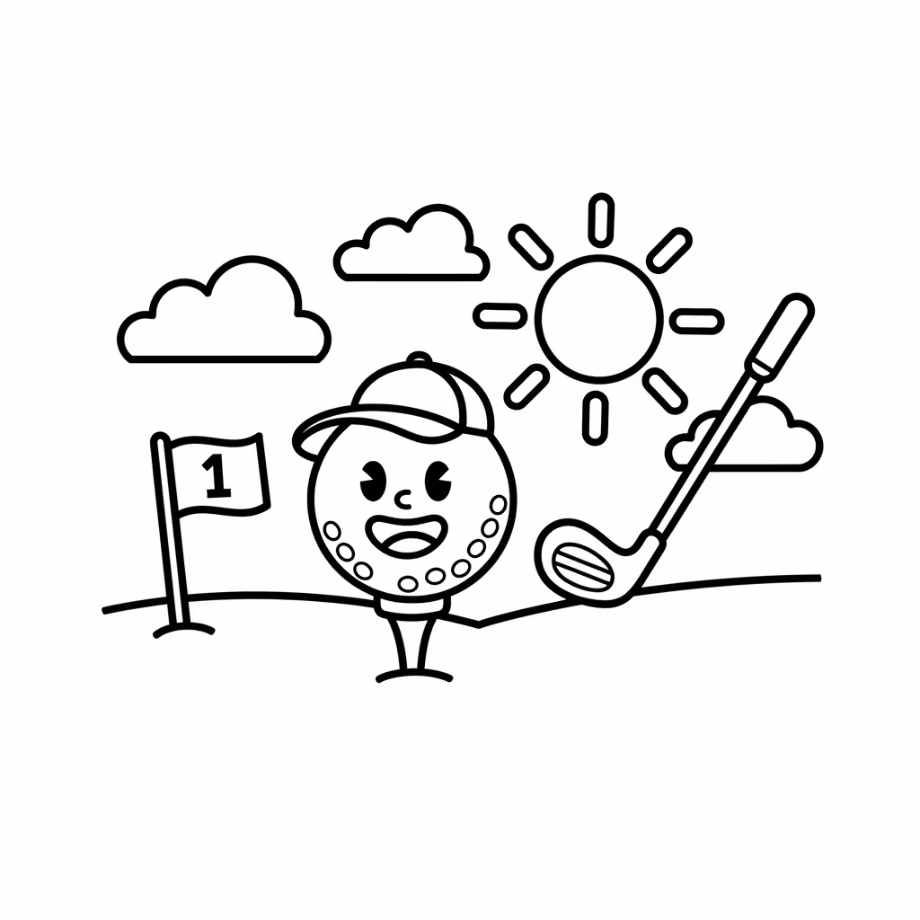 Picture of a printable coloring page showing Golf, level medium