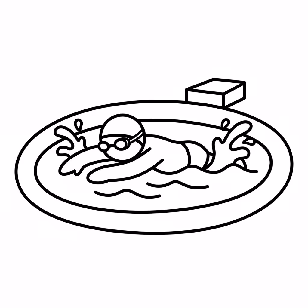 Picture of a printable coloring page showing Swimming, level medium
