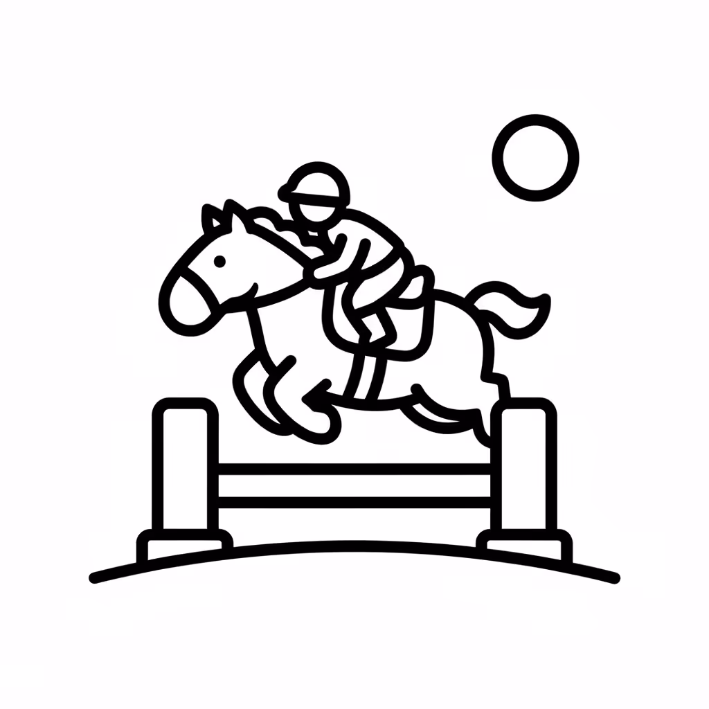 Picture of a printable coloring page showing Show Jumping, level medium