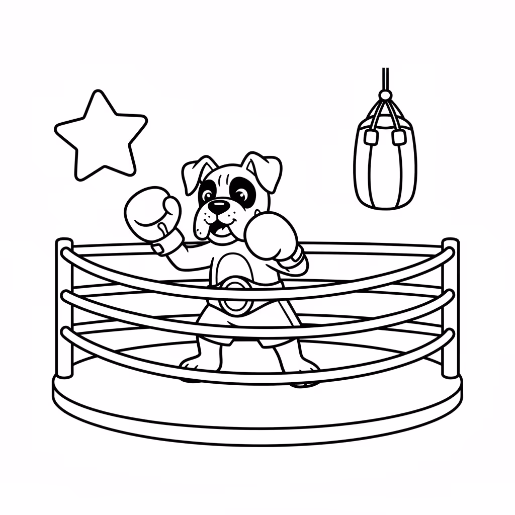 Picture of a printable coloring page showing Boxer, level medium