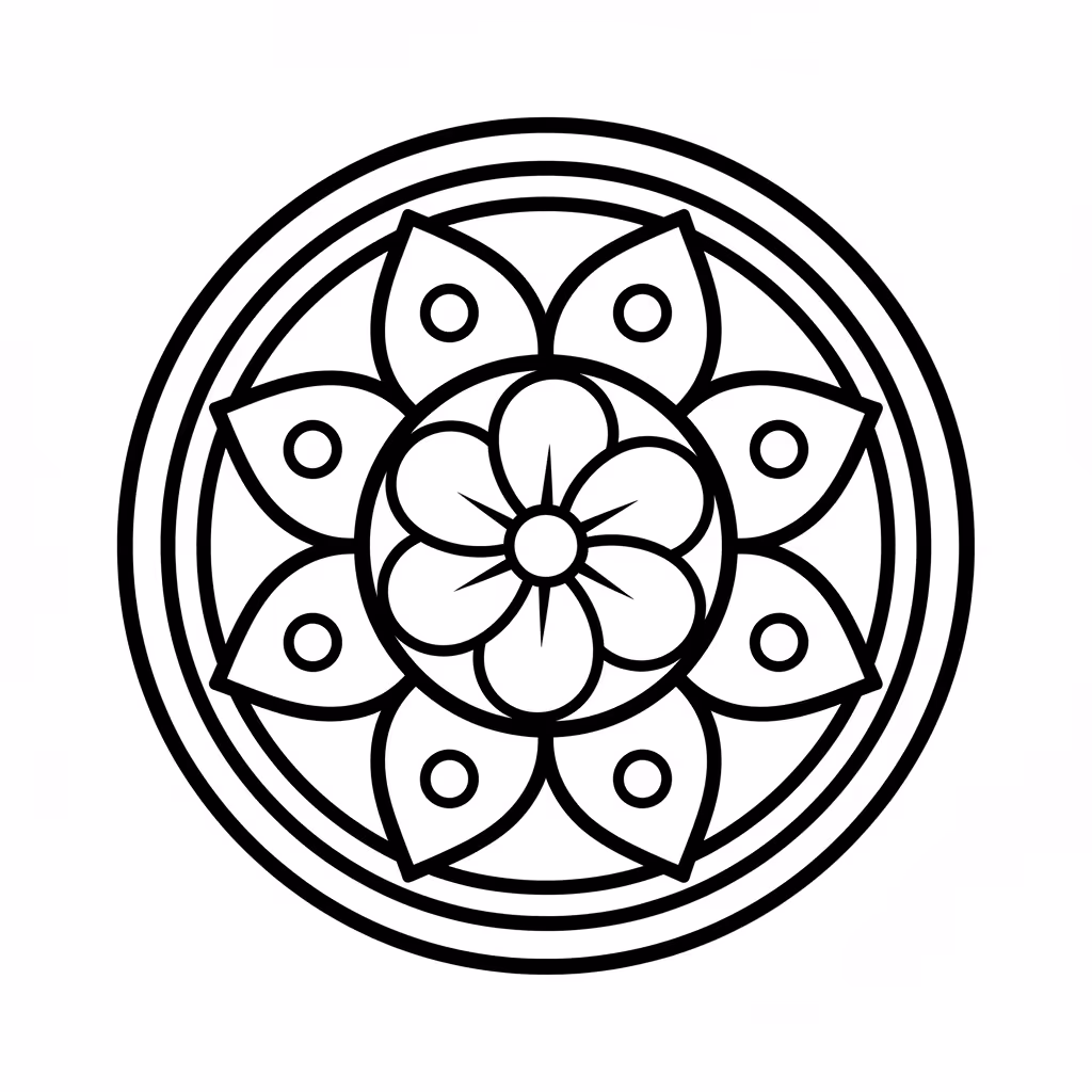 Picture of a printable coloring page showing Indian Mandala, level medium
