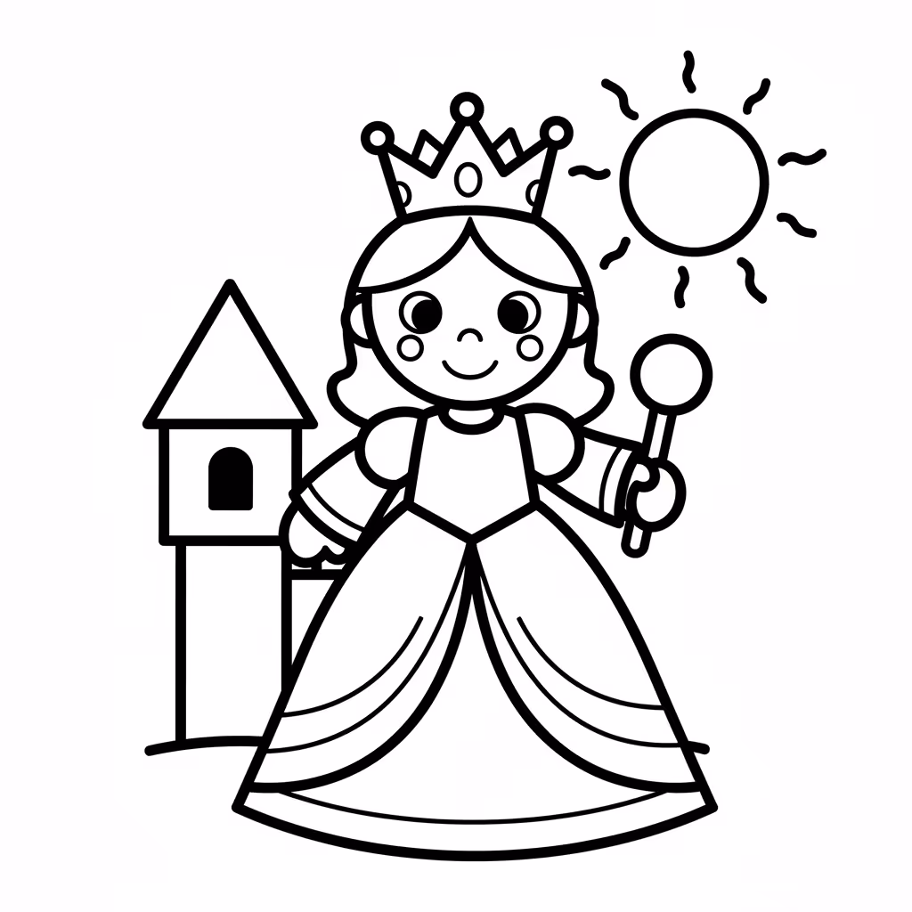 Picture of a printable coloring page showing Medieval Princess, level medium