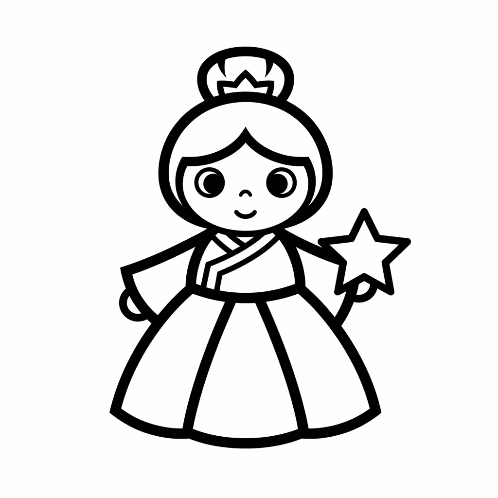 Picture of a printable coloring page showing Asian Princess, level medium