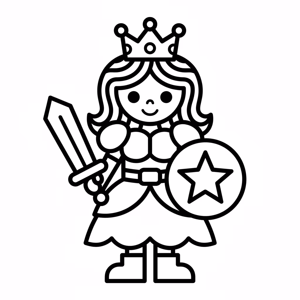 Picture of a printable coloring page showing Warrior Princess, level medium