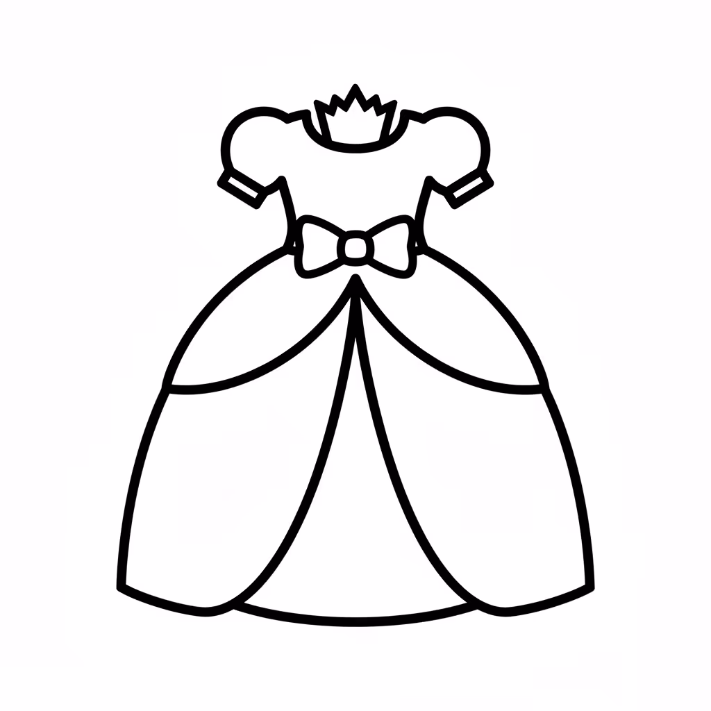 Picture of a printable coloring page showing Princess Dress, level medium