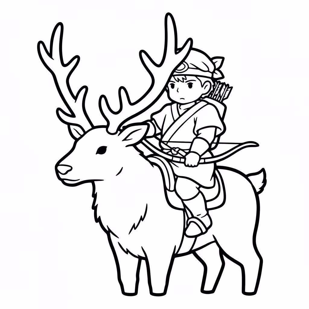 Picture of a printable coloring page showing African PrincessAshitaka, level easy