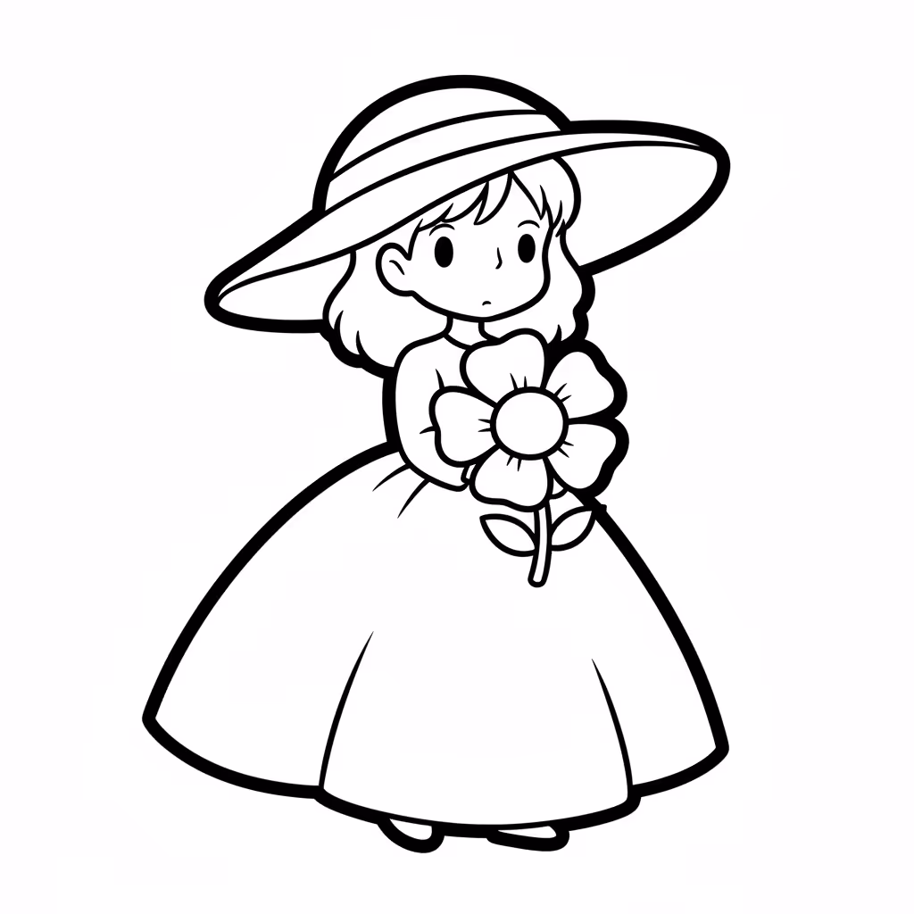 Picture of a printable coloring page showing Gardening, level easy