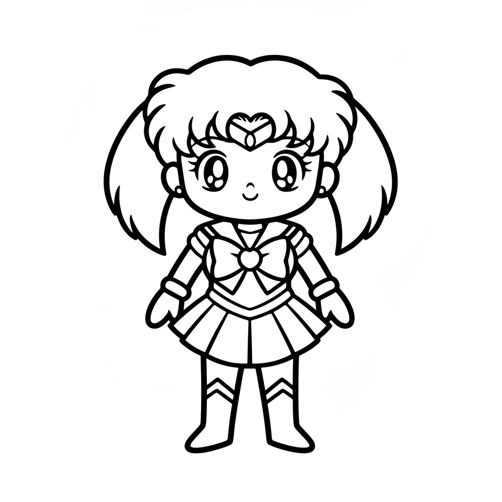 Picture of a printable coloring page showing Sailor Saturn, level easy