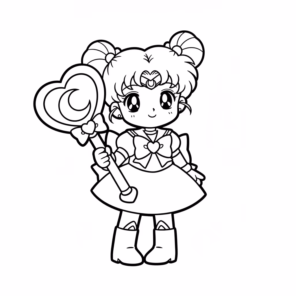 Picture of a printable coloring page showing African PrincessChibiusa, level easy