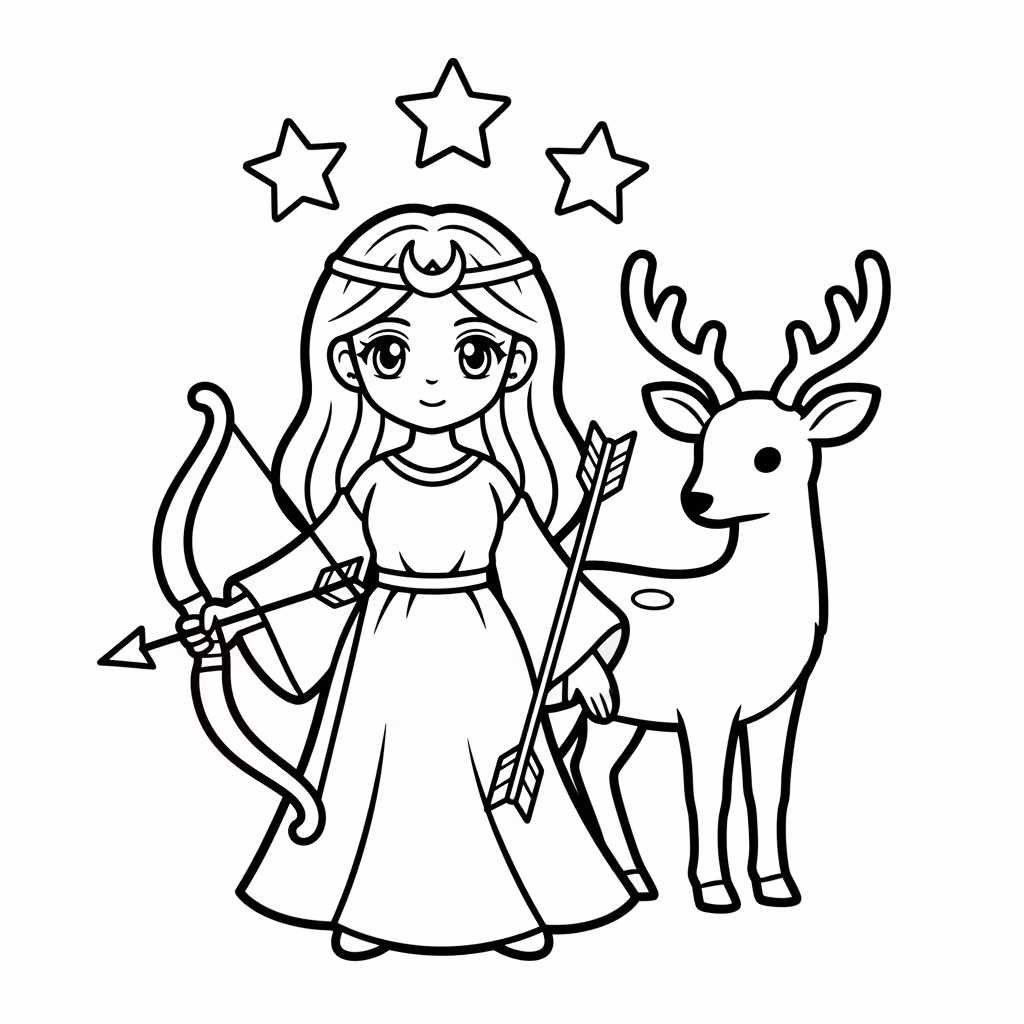 Picture of a printable coloring page showing African PrincessArtemis, level easy