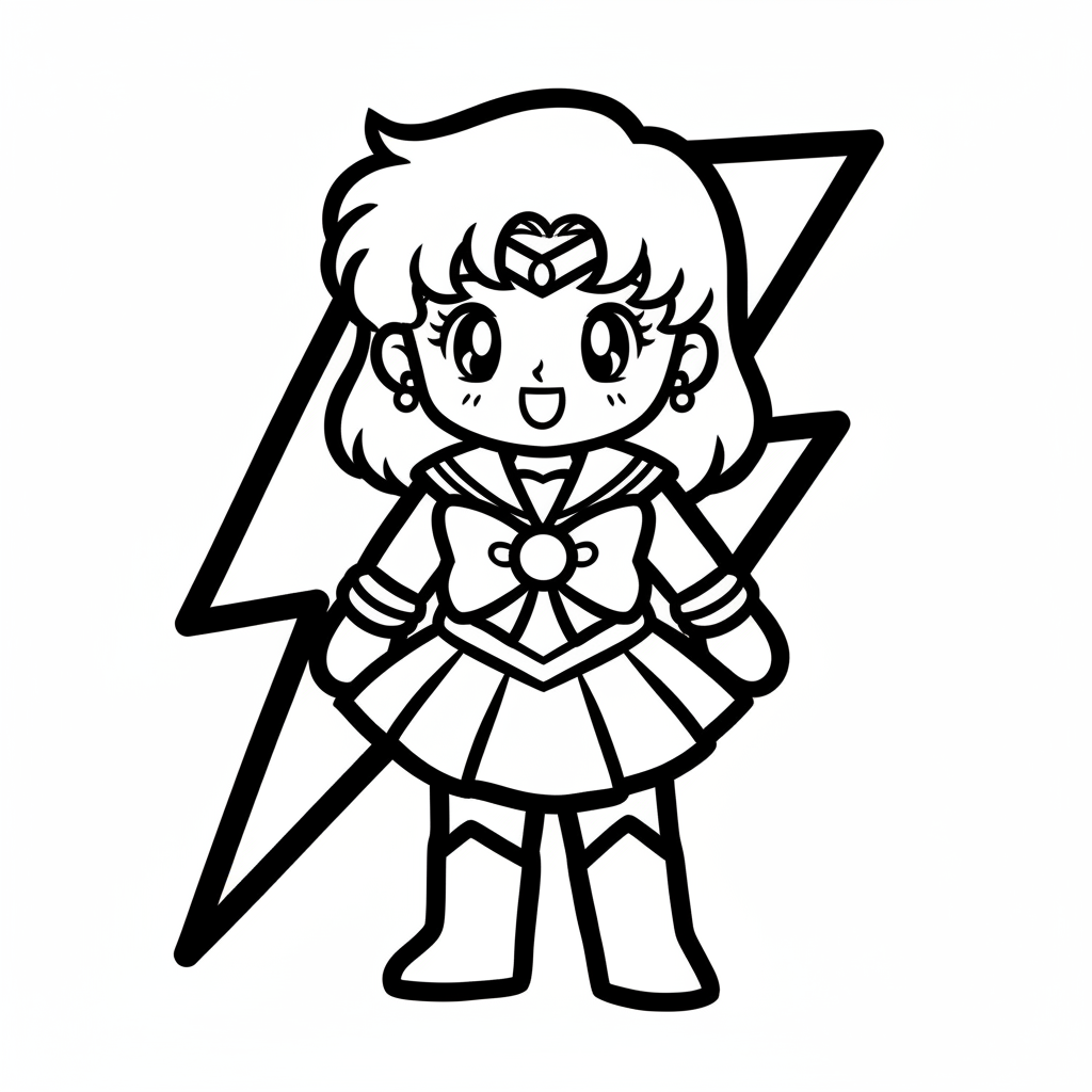 Picture of a printable coloring page showing Sailor Jupiter, level easy