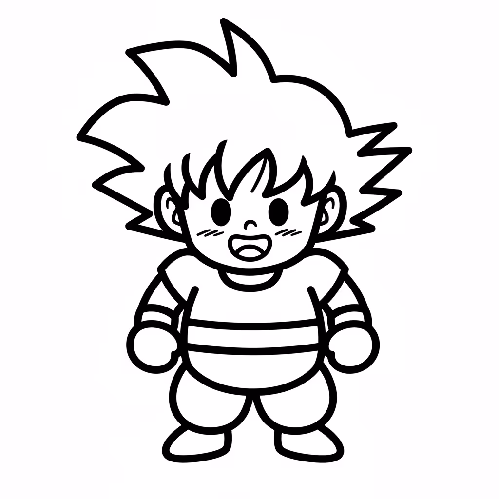 Picture of a printable coloring page showing Goku, level easy