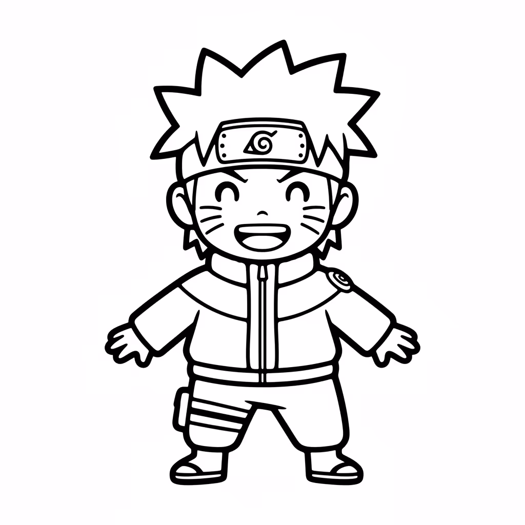 Picture of a printable coloring page showing Naruto, level easy