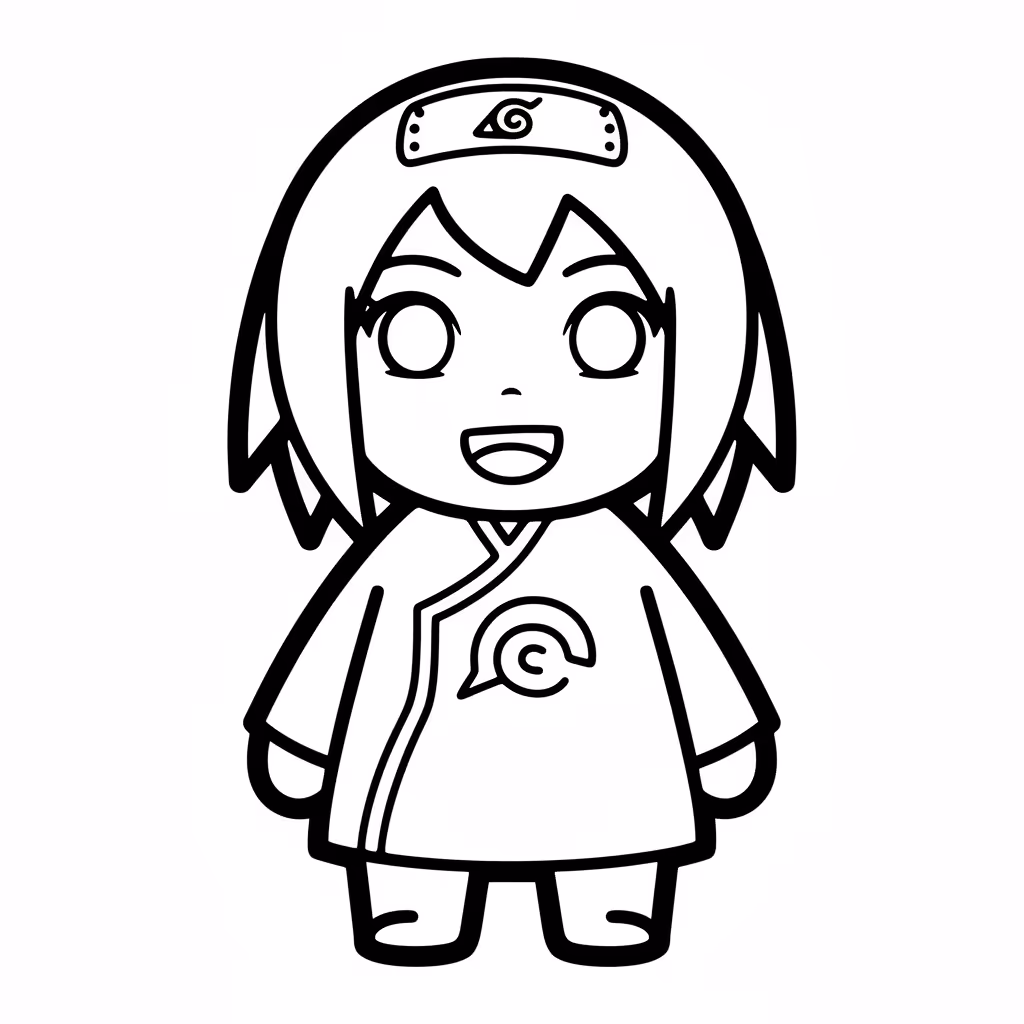 Picture of a printable coloring page showing Sakura, level easy