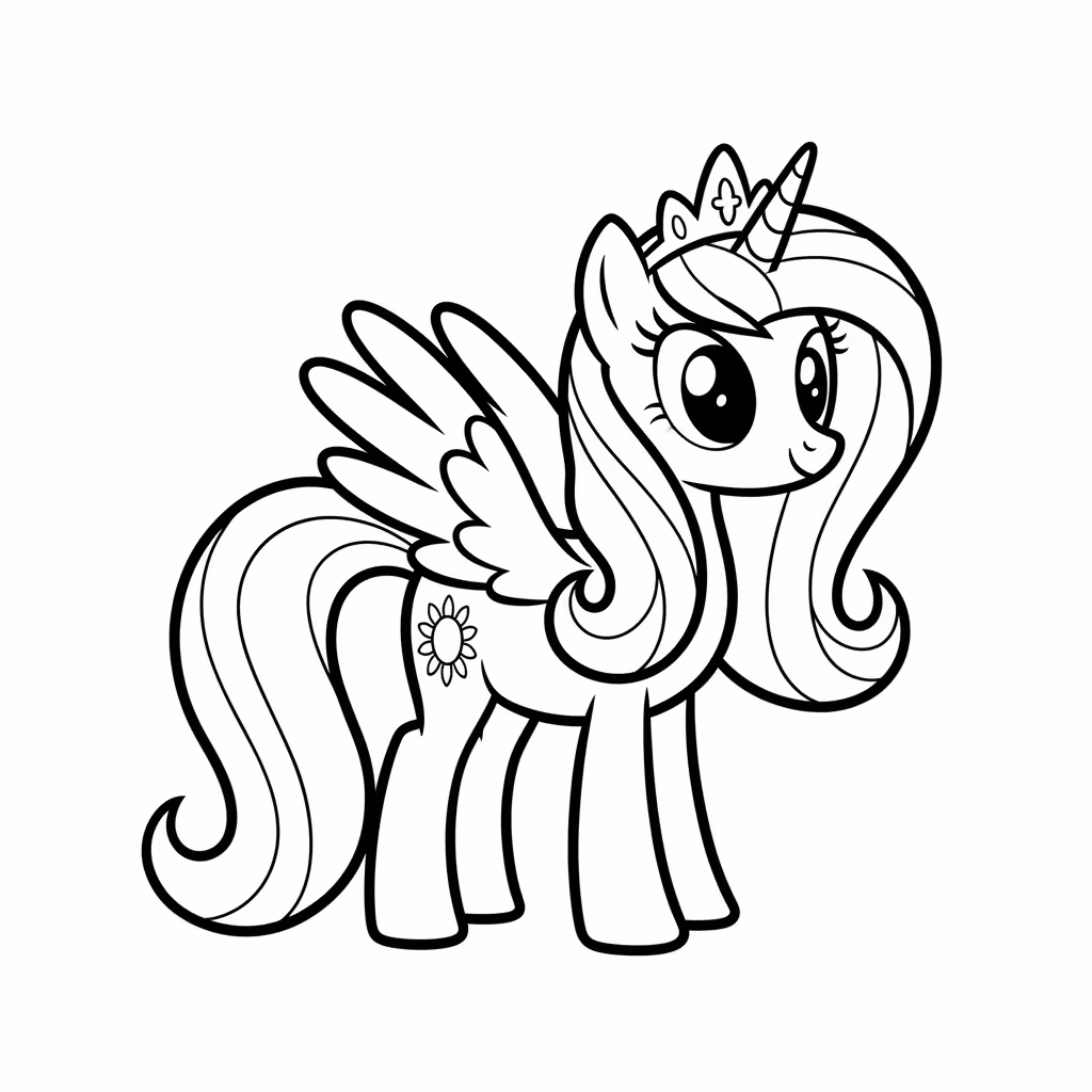 Picture of a printable coloring page showing Princess Celestia, level medium