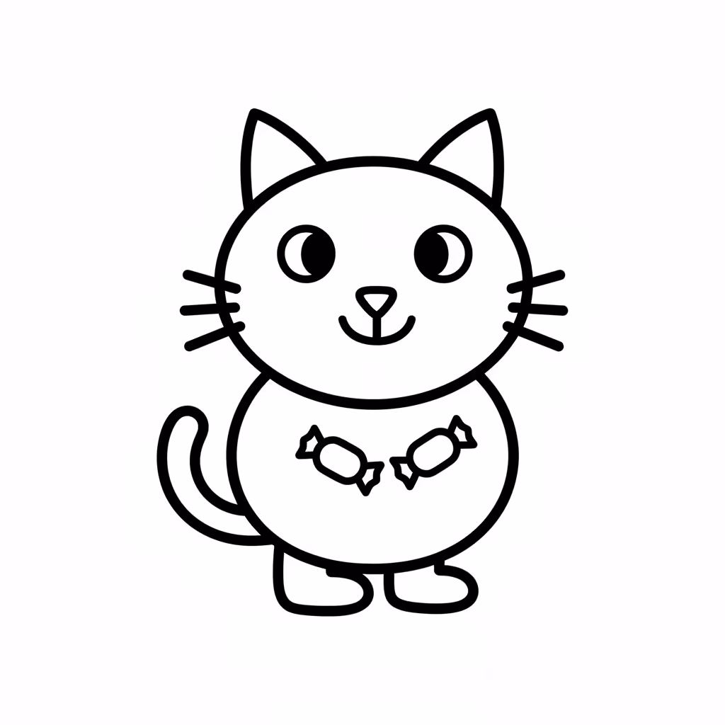 Picture of a printable coloring page showing African PrincessCandy Cat, level easy