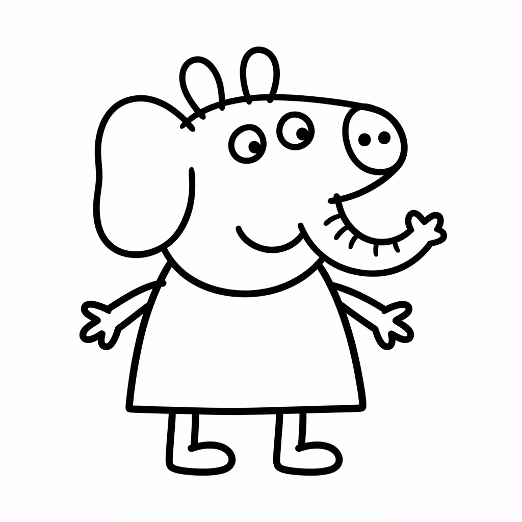 Picture of a printable coloring page showing African PrincessEmily Elephant, level easy