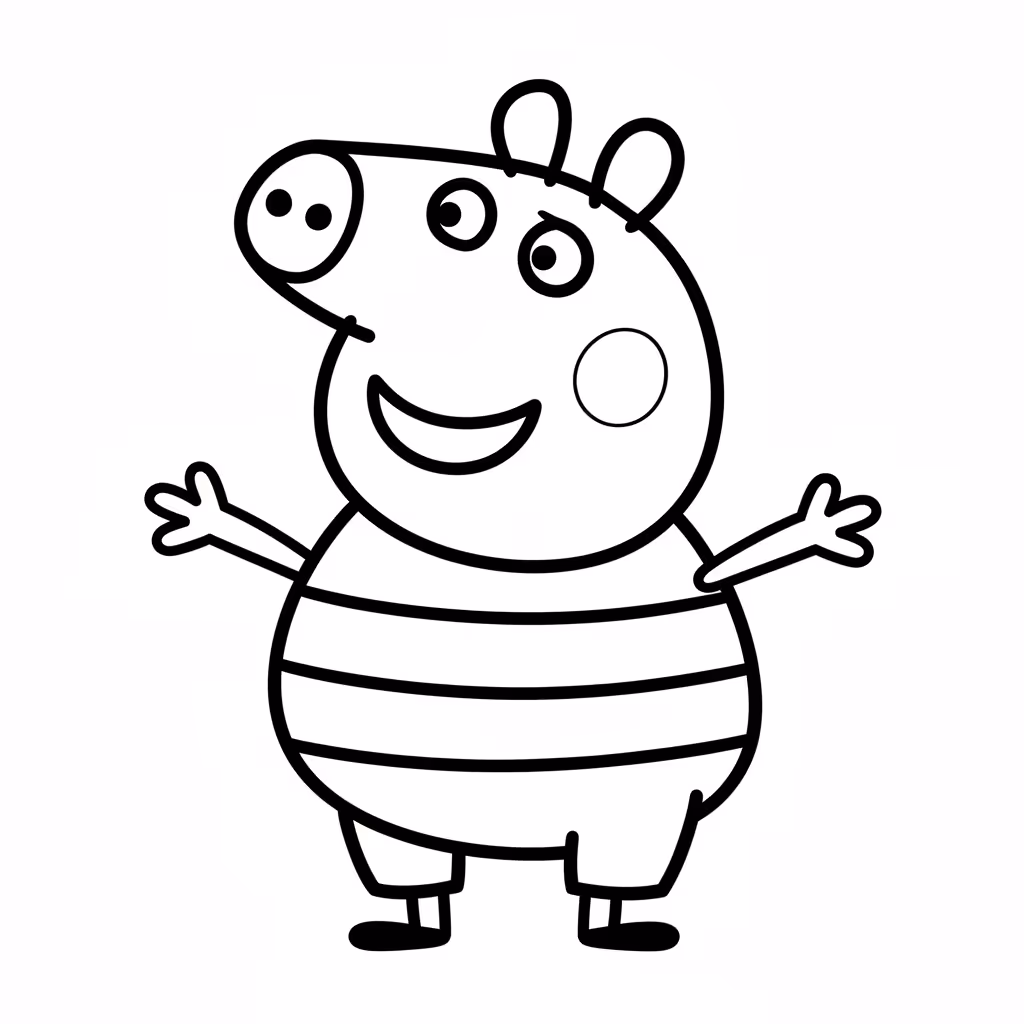 Picture of a printable coloring page showing African PrincessDaddy Pig, level easy