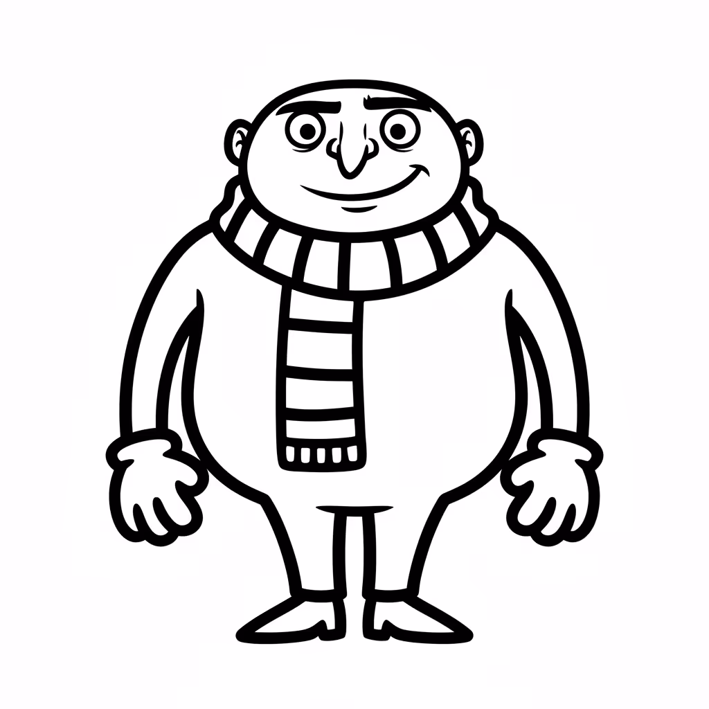 Picture of a printable coloring page showing Gru, level easy