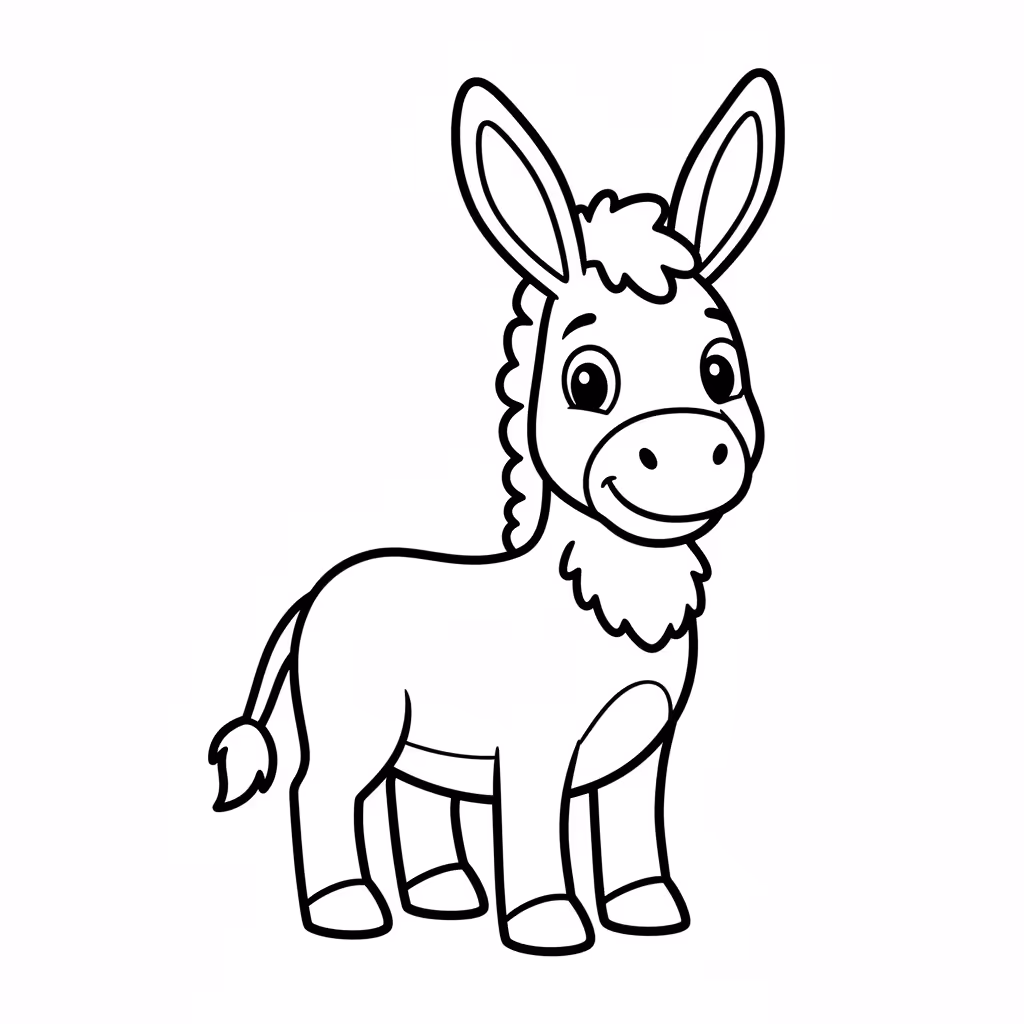 Picture of a printable coloring page showing Donkey, level easy