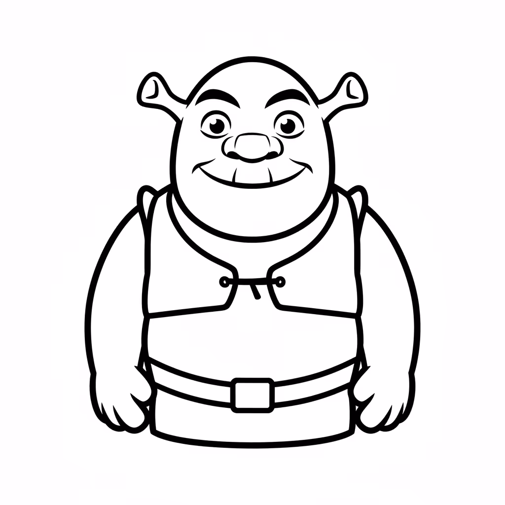 Picture of a printable coloring page showing Shrek, level easy