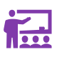 Icon of a person giving a presentation to an audience in front of a board.