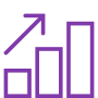 Purple bar chart with three ascending bars and an upward arrow indicating growth.