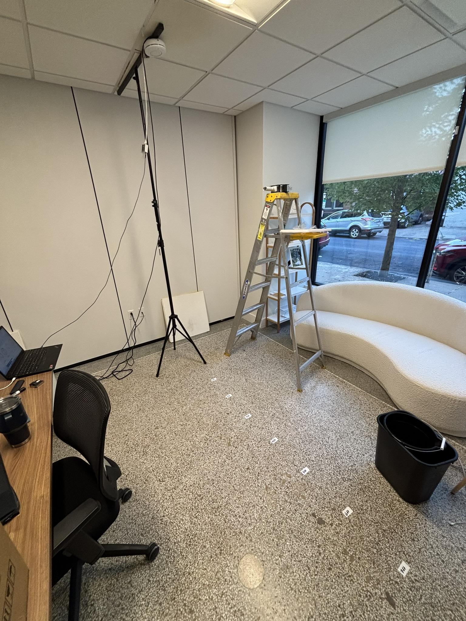 Commercial testing setup with floor markers used to measure distance from the Triton ULTRA sensor.