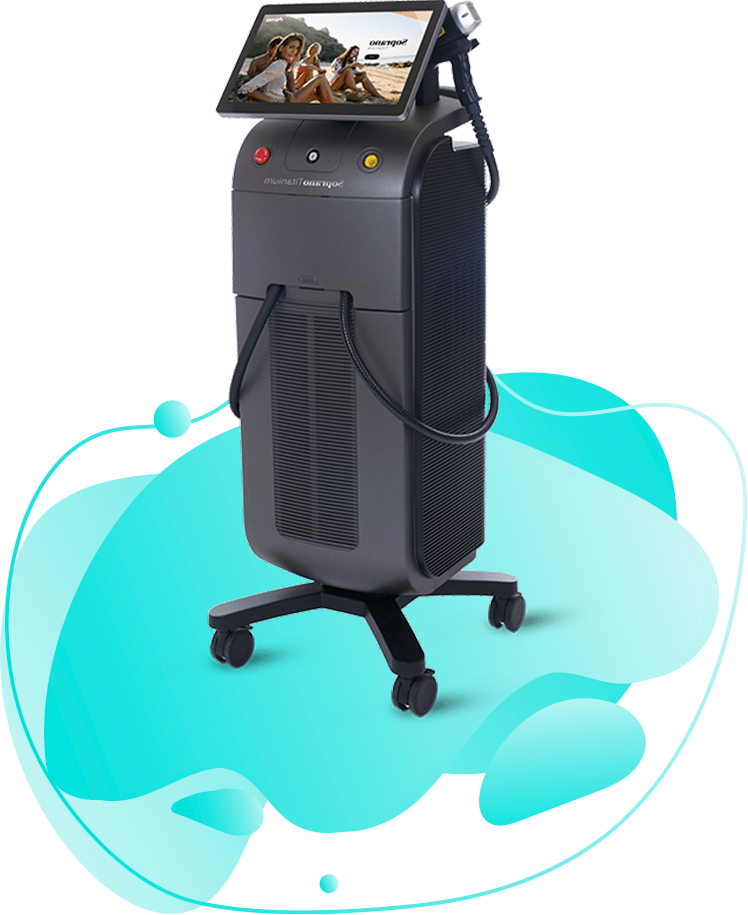 Soprano Titanium Gerät mit Touchscreen und beweglicher Handsonde auf Rollen.