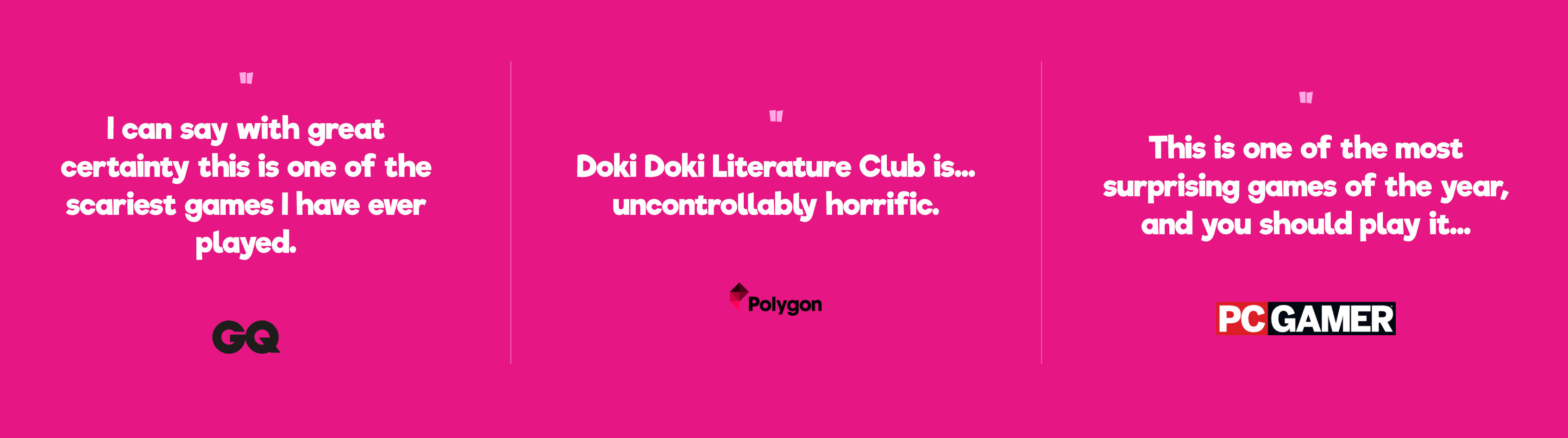 Three quotes from fans of Doki Doki Litterature Club