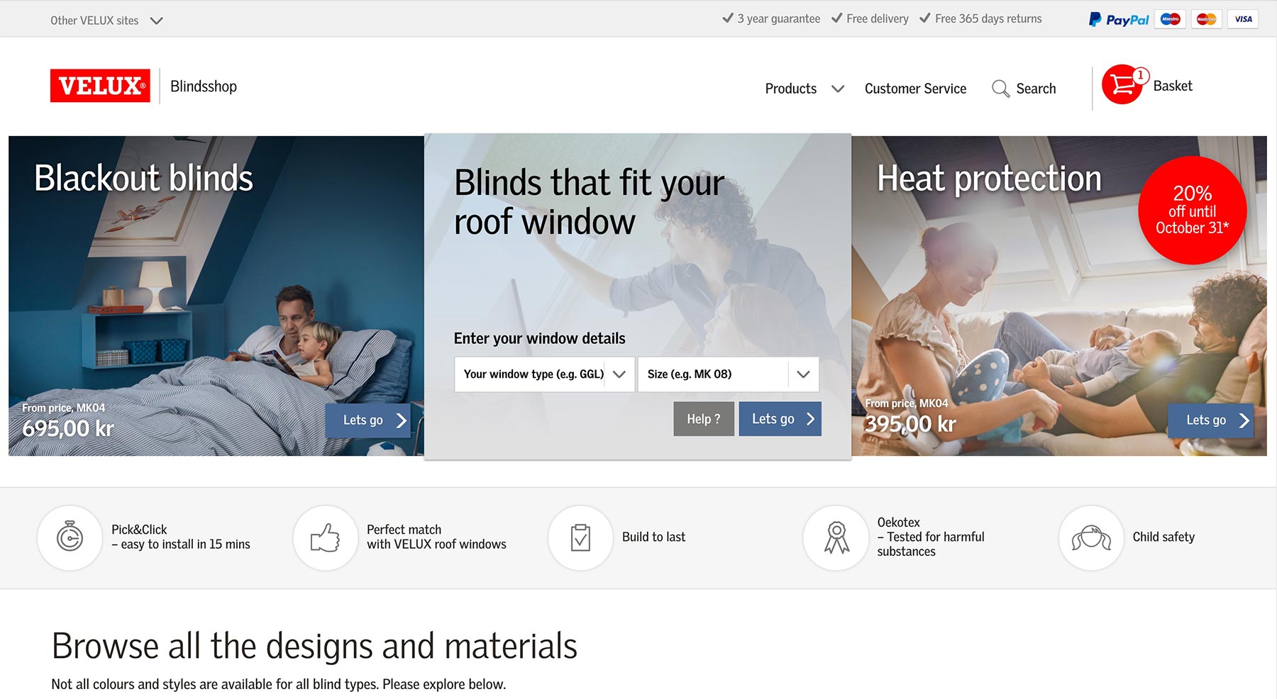 The VELUX Blind shop front page