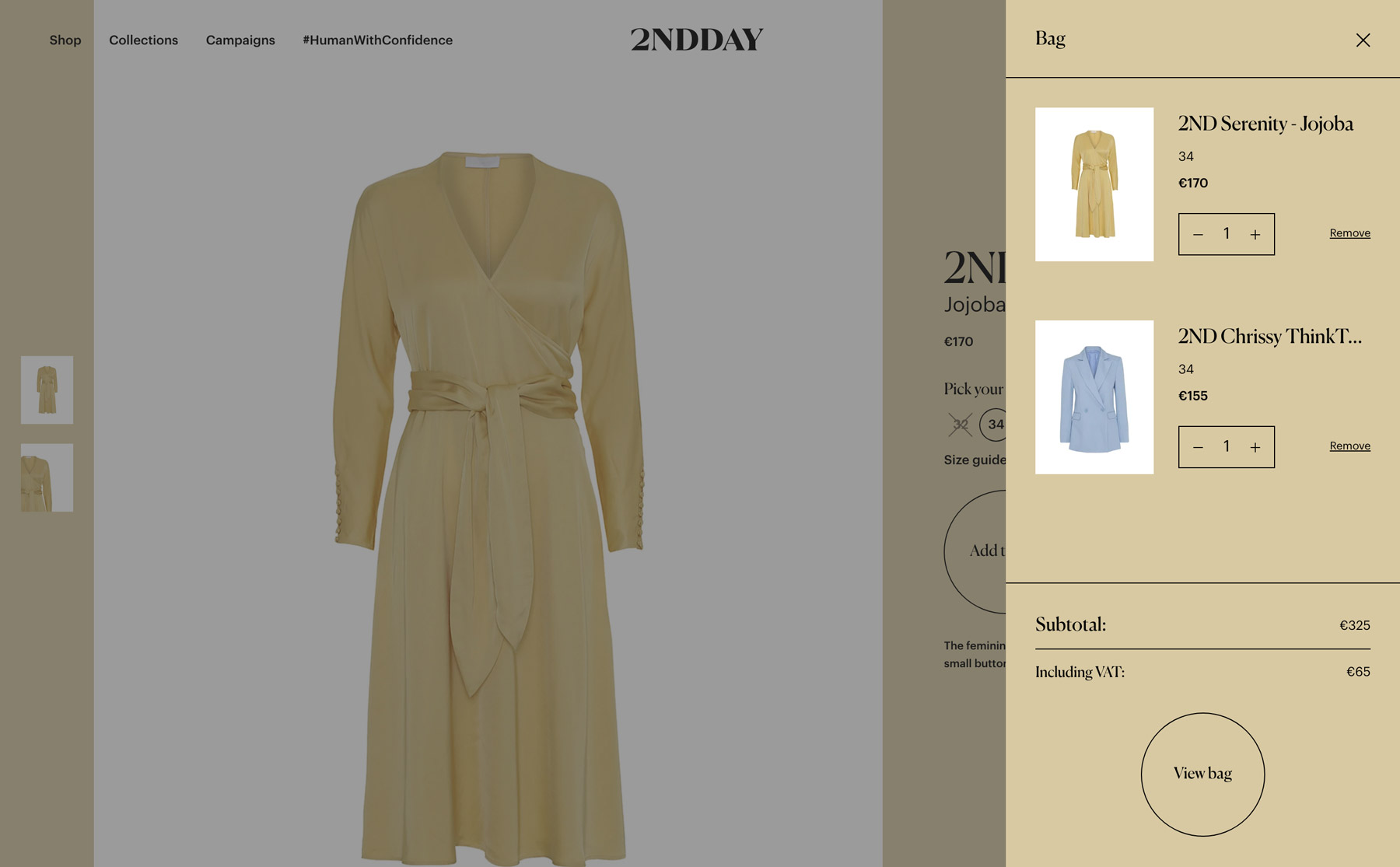 The shopping basket can always be viewed and is presented as a sidebar to the left while you’re browsing the webshop.