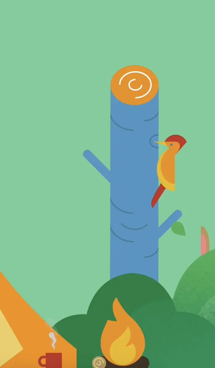 A girl and a boy scout standing with bowls in front of a fire