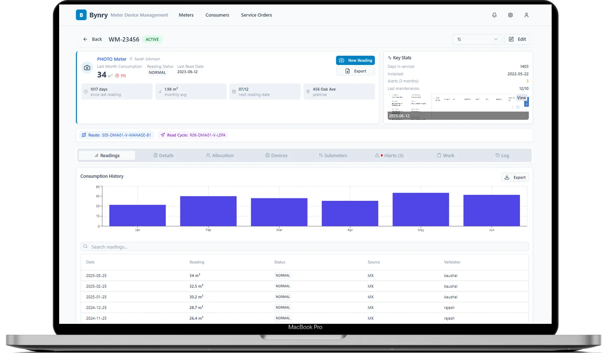 real-time utility meter registry