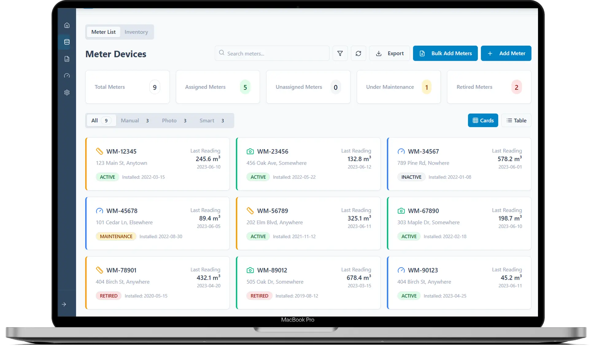 utility meter inventory list