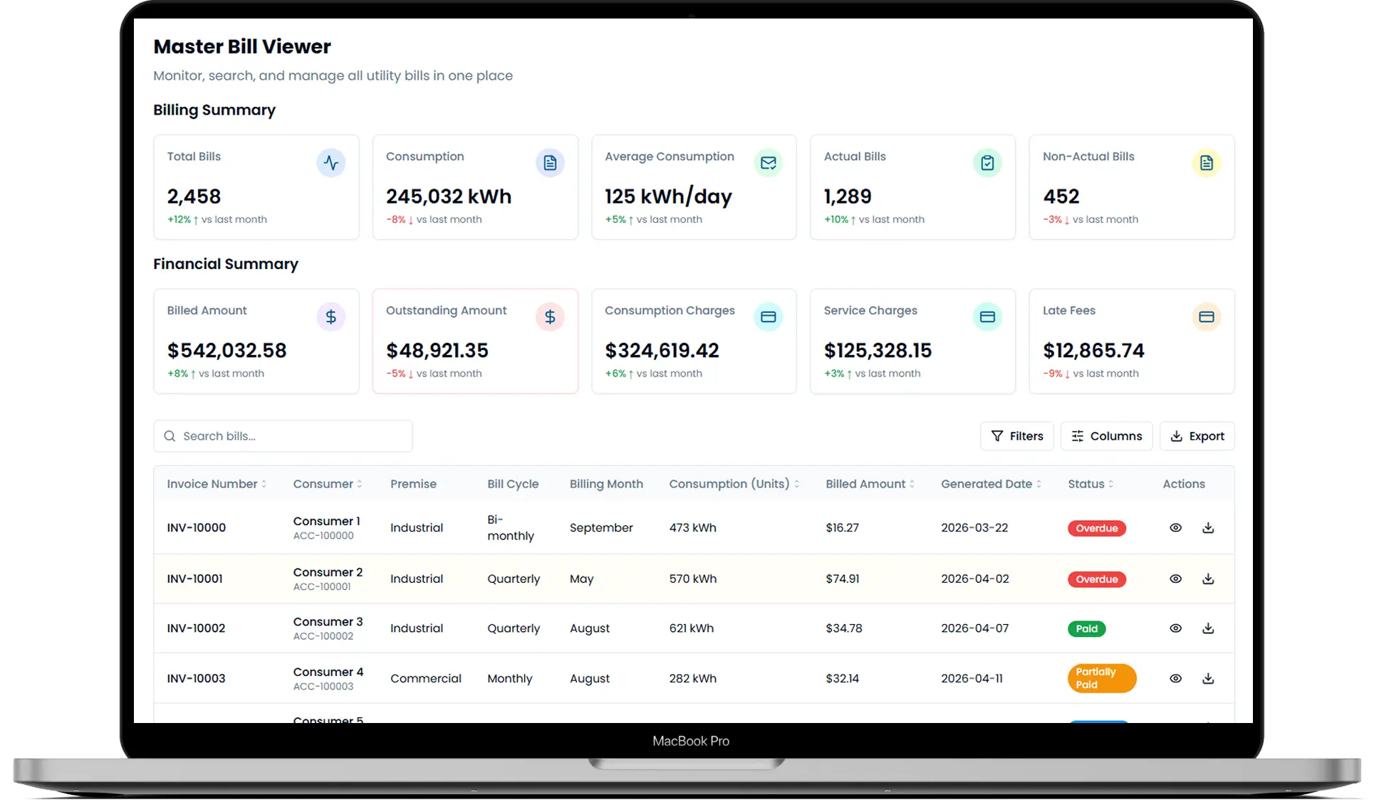 Utility bill generation mockup