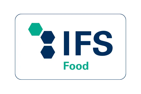 Logótipo IFS Food com hexágonos verdes e azuis.