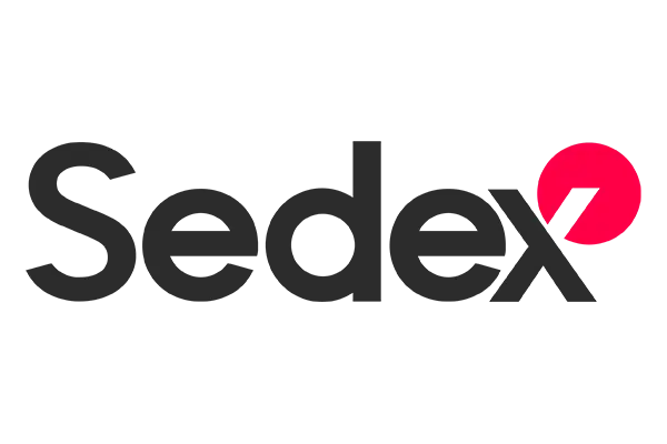 Logótipo da Sedex com letra vermelha estilizada no final.