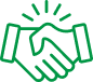 Ícone verde de um aperto de mãos com linhas simbolizando sucesso ou acordo.