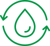 Ícone de gota de água com setas circulares ao redor representando reciclagem ou sustentabilidade da água.