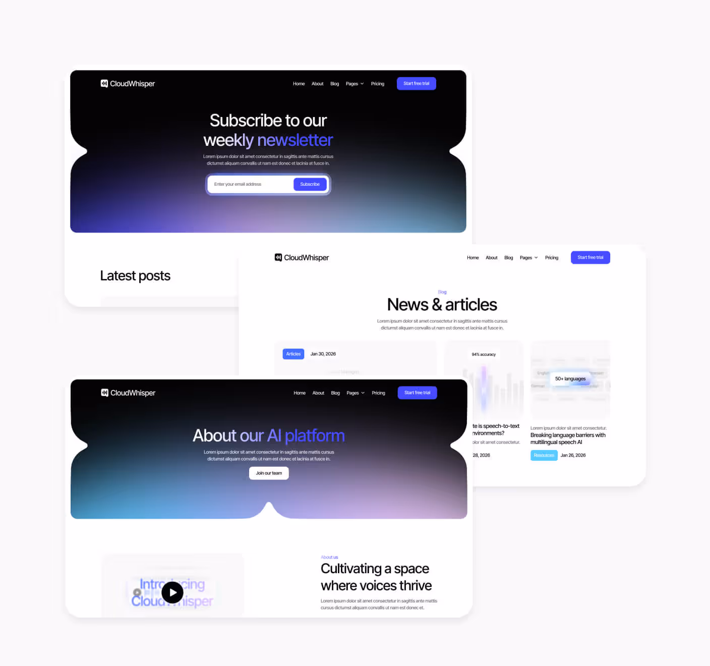 Cloudwhisper - 60+ Sections Included - Speech To Text App Template
