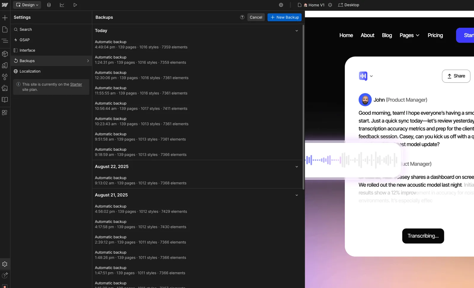 Backups - CloudWhisper Webflow Template