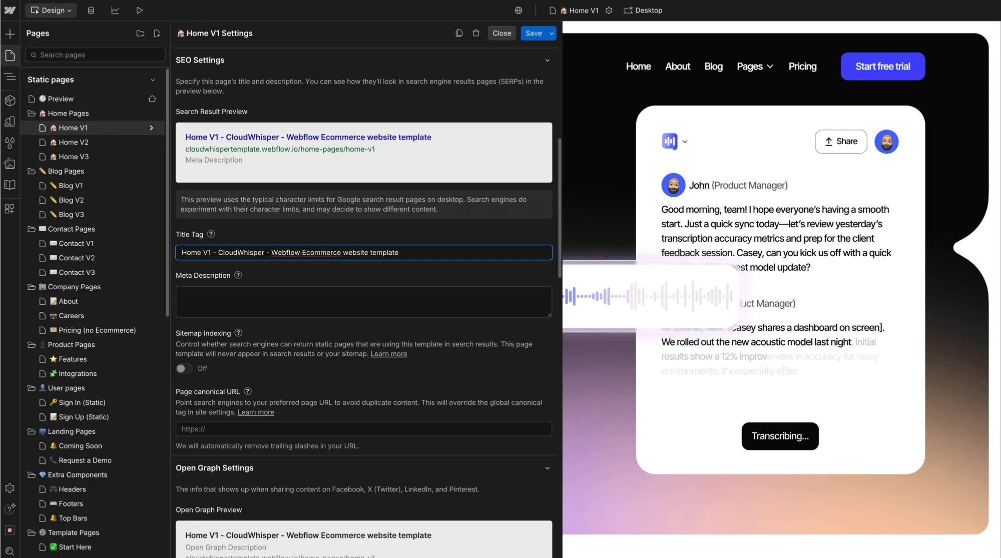 SEO - CloudWhisper Webflow Template