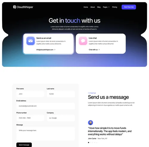 CloudWhisper - Contact V3 Page - Speech To Text App Webflow Template