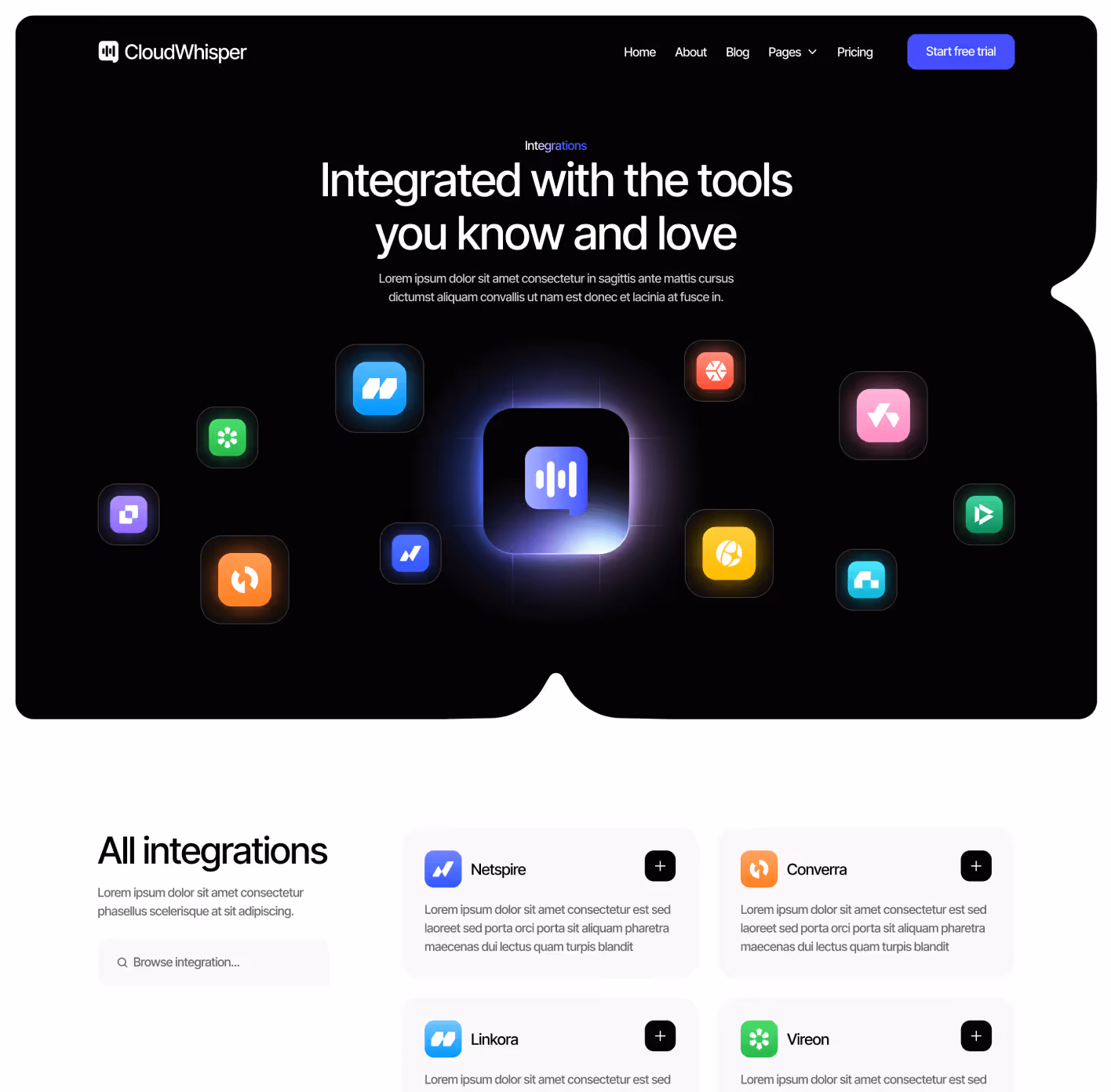 CloudWhisper - Integrations Page - Speech To Text App Webflow Template