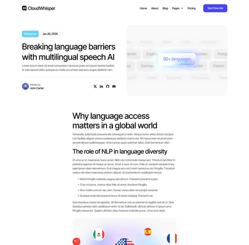 CloudWhisper - Blog Post Page - Speech To Text App Webflow Template