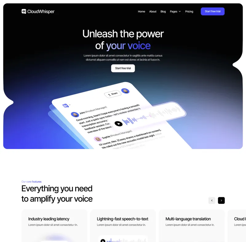 CloudWhisper - Home V3 Page - Speech To Text App Webflow Template